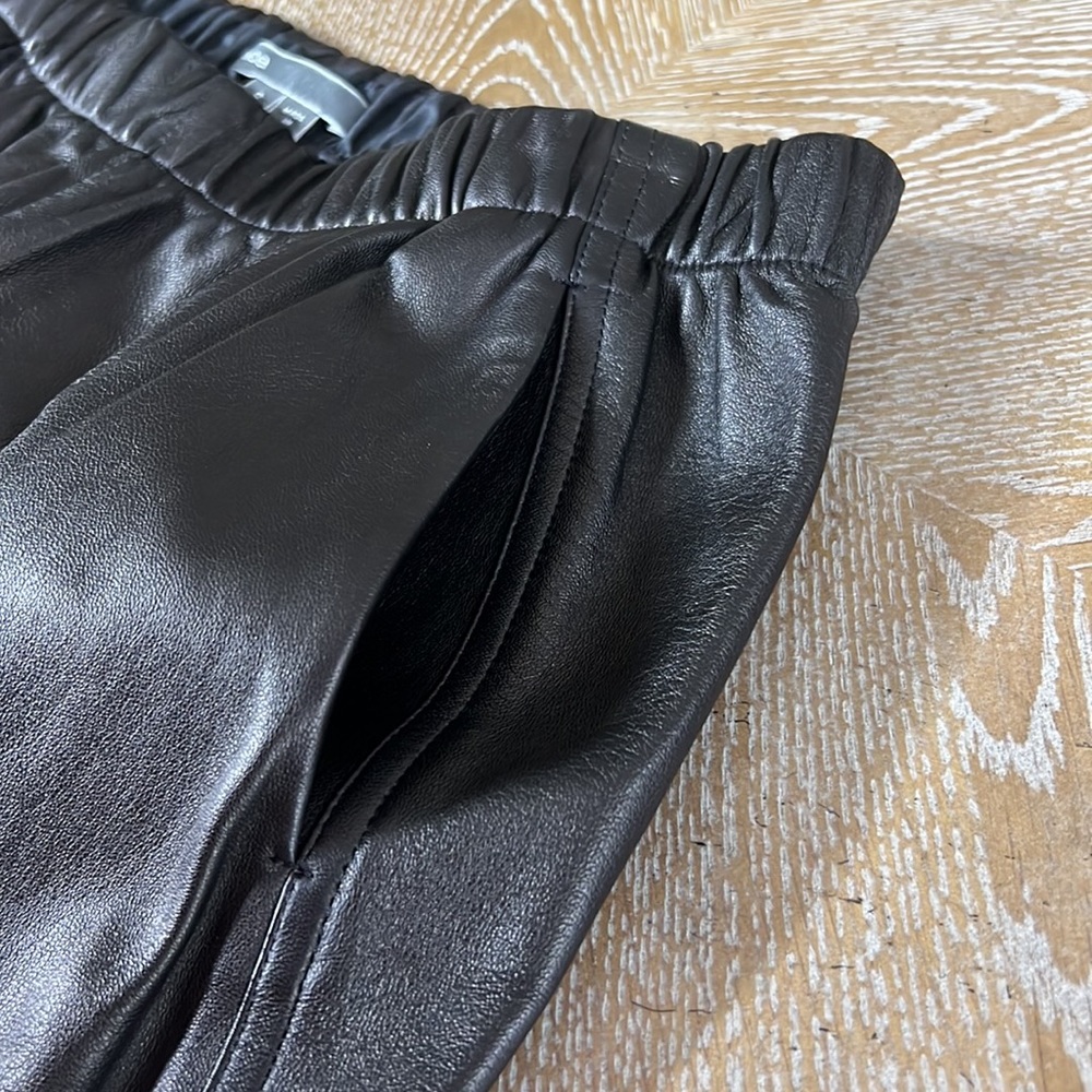 VINCE Black Leather Relaxed Elastic Waist Jogging Pants S - Picture 14 of 16